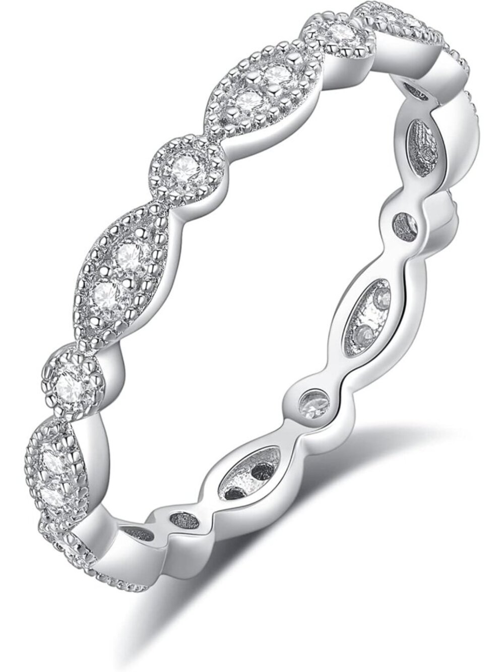 Stunning Moissanite Eternity Ring for Women - Evil Eye Milgrain Wedding Band